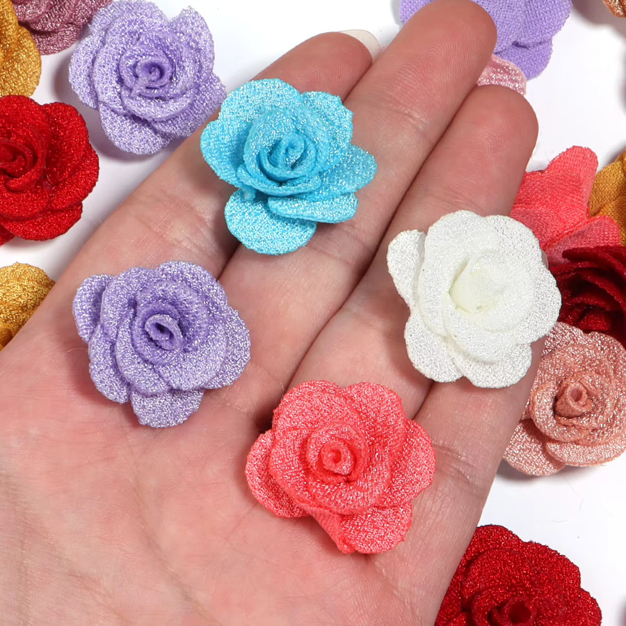 10 Stück handgefertigte Rosenblüten aus Jute-Stoff in Bunt und Grau, Durchmesser: 3 cm, Bastelzubehör für DIY-Projekte, Kleidung und Dekoration - Bild 6