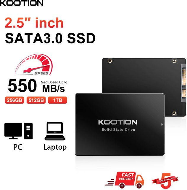KOOTION SATA3 SSD Interne Festplatte 2,5 Zoll in Schwarz für Desktop und Laptop - Bild 1