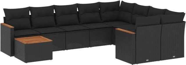vidaXL 10-tlg. Garten-Sofagarnitur in L-Form aus schwarzem Poly-Rattan mit Kissen und pulverbeschichtetem Stahlgestell - Bild 1