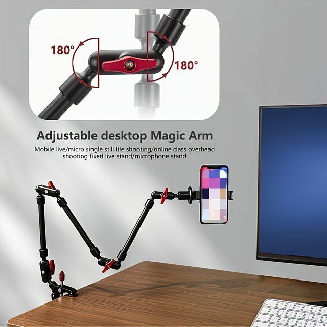 Multifunktionale Teleskop-Armhalterung aus Aluminiumlegierung mit Desktop-Befestigung in Schwarz - Bild 1
