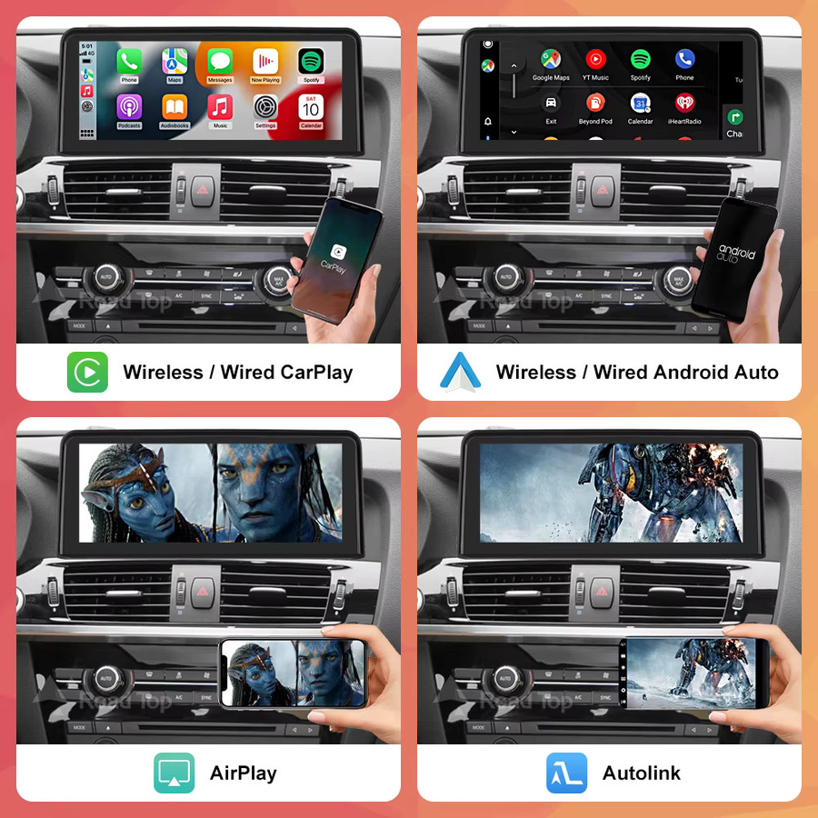 Road Top Drahtloser Carplay und Android Auto Multimedia-Player für BMW X3 X4 F25 F26 CIC NBT, Display 1920 x 720, Schwarz - Bild 2