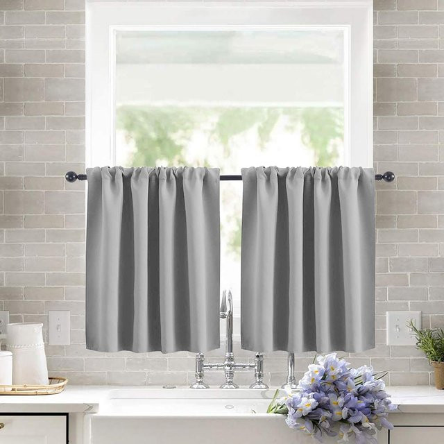 SH Home Decoration Verdunkelungs-Vorhang aus Polyester, Einfarbig, Grau, B: 132 cm, H: 46 cm - Bild 1