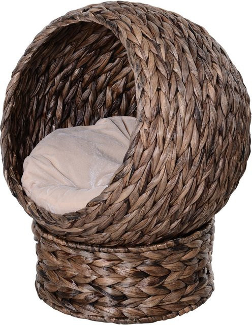 PawHut Katzenbett aus Wasserhyazinthe und Rattan in Braun mit erhöhtem Boden B: 50 cm, T: 42 cm, H: 60 cm - Bild 1