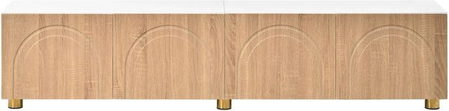 Merax TV-Schrank mit Bogenrelief und 4 Türen in Modernem Design, Weiß oder Braun, B/T/H: 180 x 35 x 40 cm - Bild 1