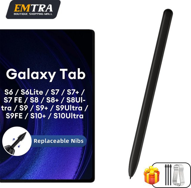 EMTRA Stylus Touch Pen für Samsung Galaxy Tab S6 Lite, S7 FE, S8 Plus und S9 Ultra mit Druckerkennung und Radiergummi in Schwarz - Bild 1
