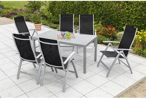 Merxx Gartenmöbelset Carrara in Schwarz mit Tisch und 7 Sitzplätzen aus Aluminium, Textil und Sicherheitsglas, Tisch B: 150 cm, T: 90 cm, H: 76 cm - Bild 1