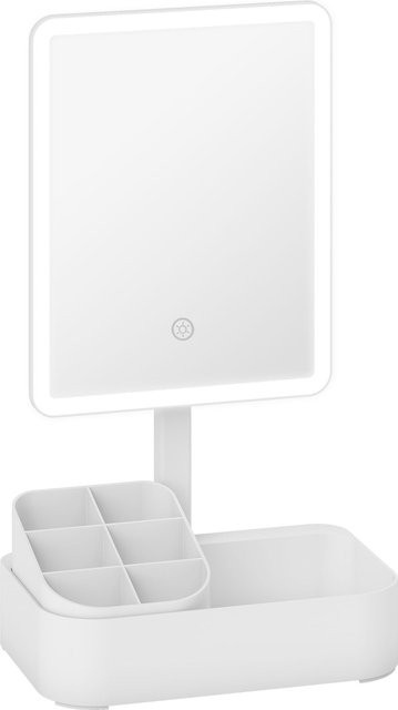 HOMCOM Schminkspiegel mit LED-Beleuchtung in Weiß, wiederaufladbar, dimmbar mit Touchschalter und 180 Grad drehbar, B: 22 cm, H: 13,8 cm - Bild 1