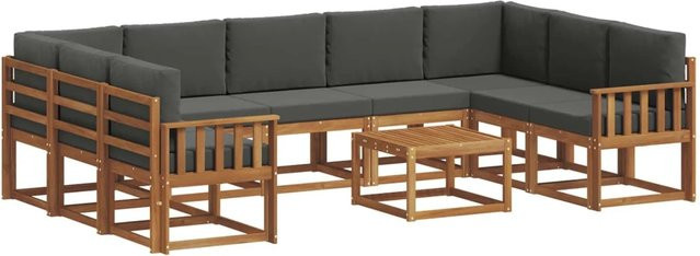 vidaXL Outdoor-Sofagarnitur 10-teilig aus Akazienholz mit Kissen in Anthrazit und Braun - Bild 1