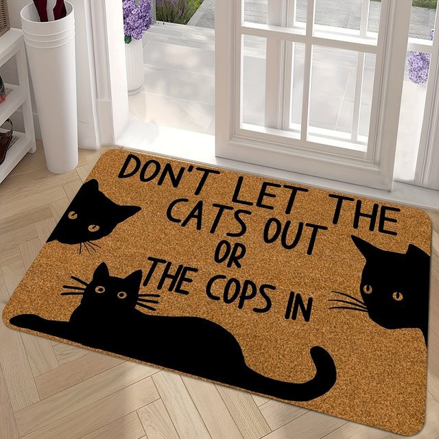 VIKAMA Cartoon Schwarzer Katzenteppich als schmutzabweisende Bodenmatte für Wohnzimmer, Schlafzimmer oder Badezimmer, B/T/H: 40 x 40 x 40 cm - Bild 1