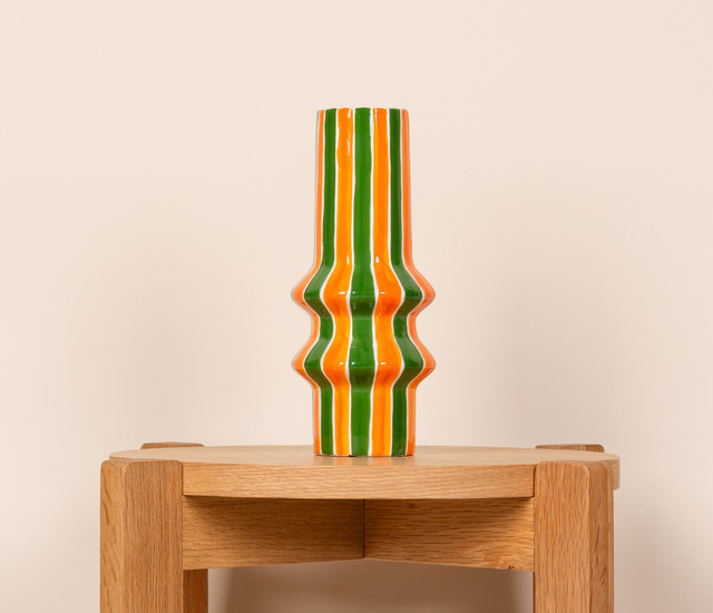 Moderne Keramikvase BLUME2000 im ZickZack-Design in Orange/Grün, Höhe: 19,5 cm, Breite: 10,0 cm, Tiefe: 10,0 cm - Bild 1