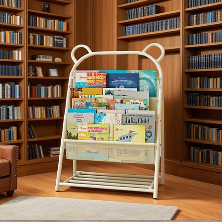 LIUSHADUOLA Kinder-Bücherregal aus Metall in Weiß, modernes und freistehendes Aufbewahrungsregal für Kinderzimmer und Wohnzimmer