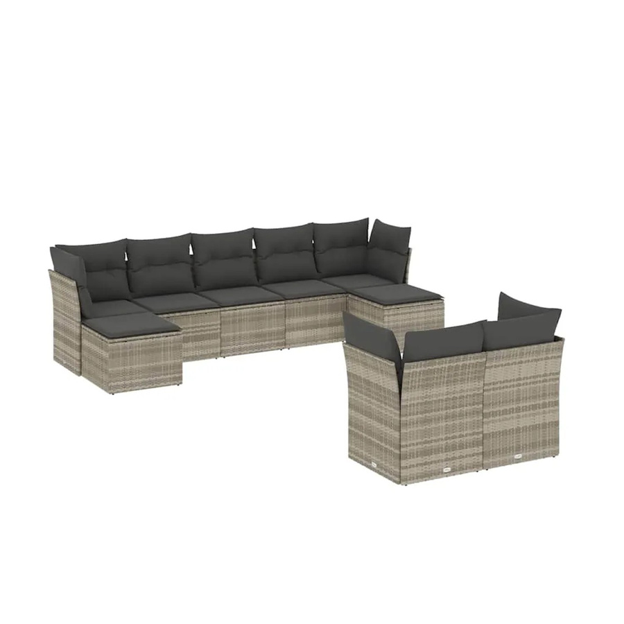 vidaXL 9-tlg Garten-Sofagarnitur aus Poly Rattan in Grau mit Kissen und Ottoman - Bild 2