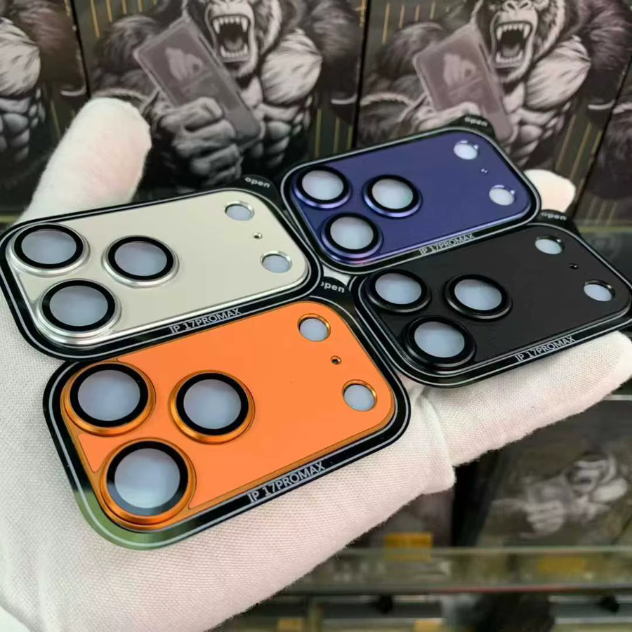 Kamera Objektiv Schutz für iPhone 17 Pro Max mit Leder Textur und Aluminium Metall Ring in Orange Multicolour mit gehärtetem Glas Film - Bild 2