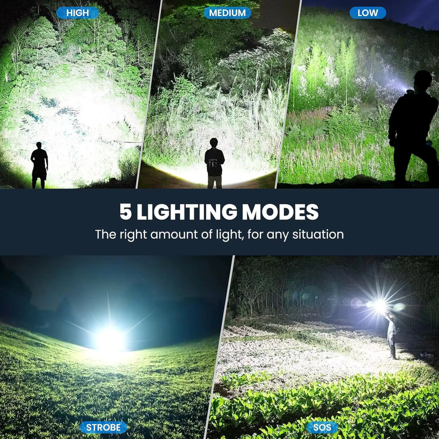 Mikenoon Taktische LED-Taschenlampe aus Aluminiumlegierung in Schwarz, wiederaufladbar für Outdoor und Camping - Bild 3