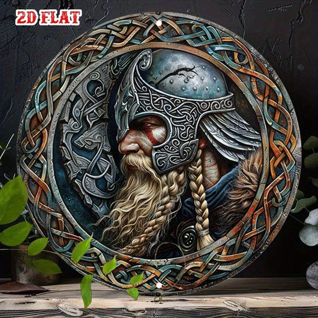 Potdemiel Wikinger-Krieger Metallwandkunst aus Aluminium mit keltischen Knoten als nordisches Dekor - Bild 1