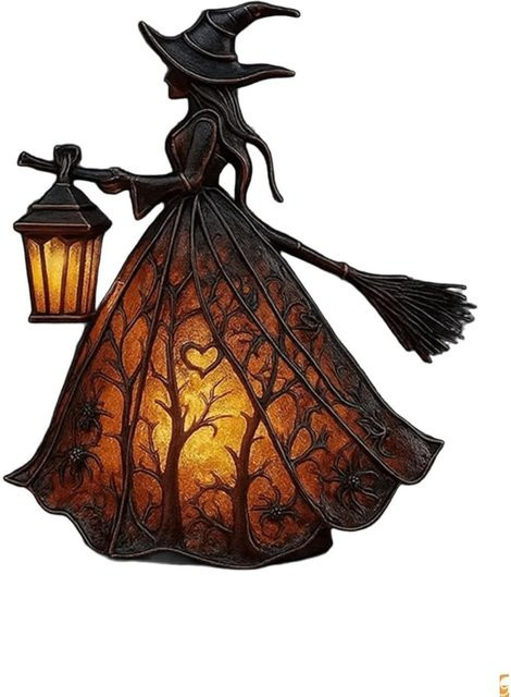 Jiangnan D Halloween Hexenlampe mit Buntglas und LED, Gotischer Hexenhut als dekoratives Nachtlicht in Schwarz und Multicolour - Bild 1