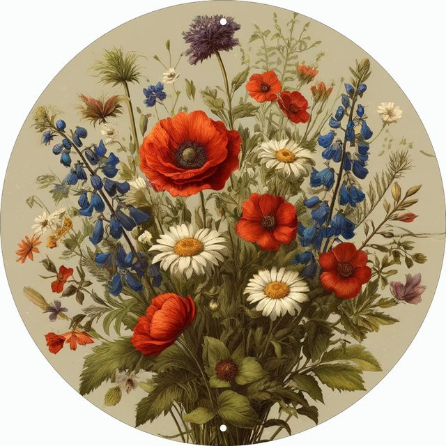 Potdemiel Runde Wanddekoration aus Metall mit floralem Botanical Design in Multicolour, Durchmesser: 20 cm - Bild 1