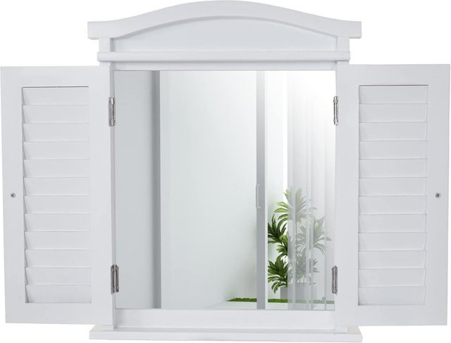 MCW Wandspiegel Spiegelfenster mit Fensterläden in Weiß im Shabby-Look, B/H/T: 53 x 42 x 5 cm - Bild 1