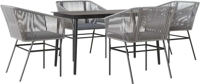 vidaXL 5-teilige Garten-Essgruppe aus Poly Rattan mit Glasplatte und Kissen in Grau - Bild 1