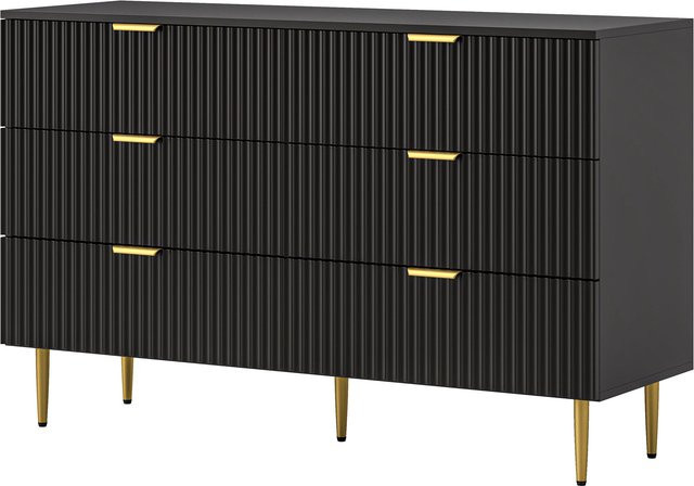 HOMCOM Kommode mit 6 Schubladen in Schwarz, modernes Aufbewahrungsmöbel mit goldenen Beinen für Schlafzimmer und Wohnzimmer, B/T/H: 120 x 40 x 76,5 cm - Bild 1