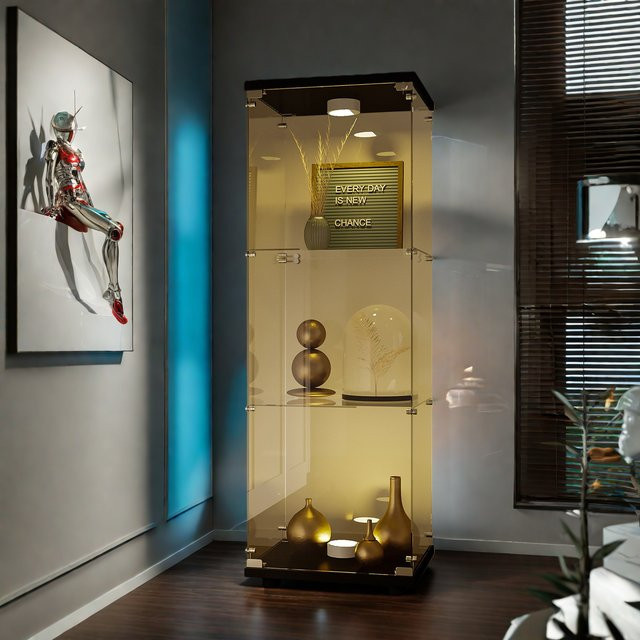 Comanlai Glas-Vitrine in Schwarz mit LED-Beleuchtung, Schloss und 3 Regalen, B/T/H: 42 x 36 x 125 cm - Bild 1