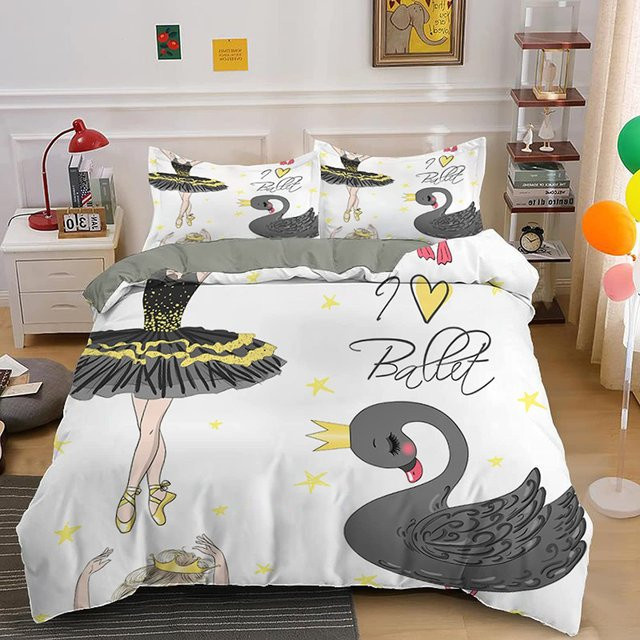 Bettwäsche Set mit Ballett Silhouette von Binchi Outdoor Product, weißes Polyester-Bettbezug Set mit Kissenbezug, Breite: 140 cm, Höhe: 210 cm - Bild 1