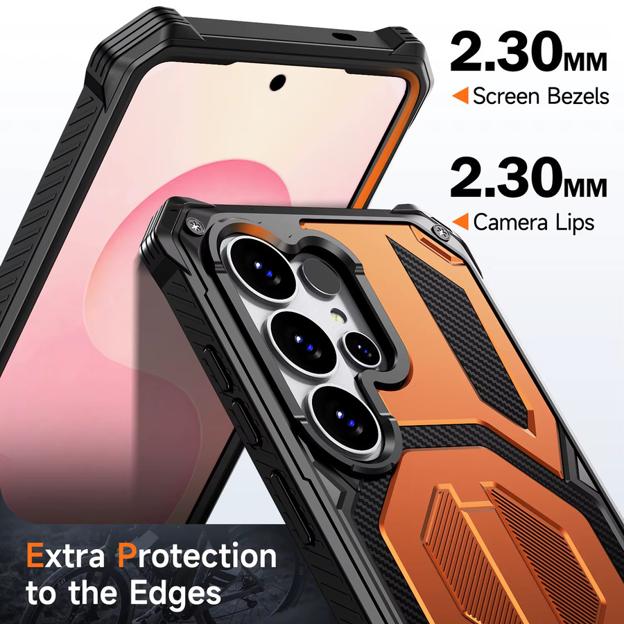 Militärische Panzerung Magnetische Metall-Standhalterung Hülle für Samsung Galaxy S26 Ultra S25 Fe S24 Plus A56 A16 A57 5G mit MagSafe Kompatibilität in Blau und Orange - Bild 3