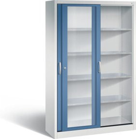 C+P Schiebetürenschrank Acurado mit Acrylglas-Sichtfenstern, Front Fernblau, Korpus Lichtgrau, H x B x T: 195 x 120 x 40 cm - Bild 1