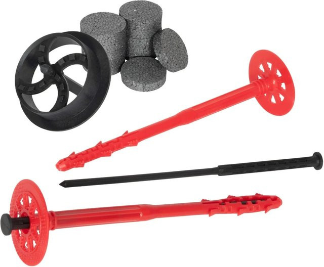 Protektor Dämmstoffdübel Set aus Nylon in Rot mit verstärktem Schaft, 100 Kunststoffnagel Ø 10 mm x 240 mm, 200 Rondellen und 1 Fräser - Bild 1