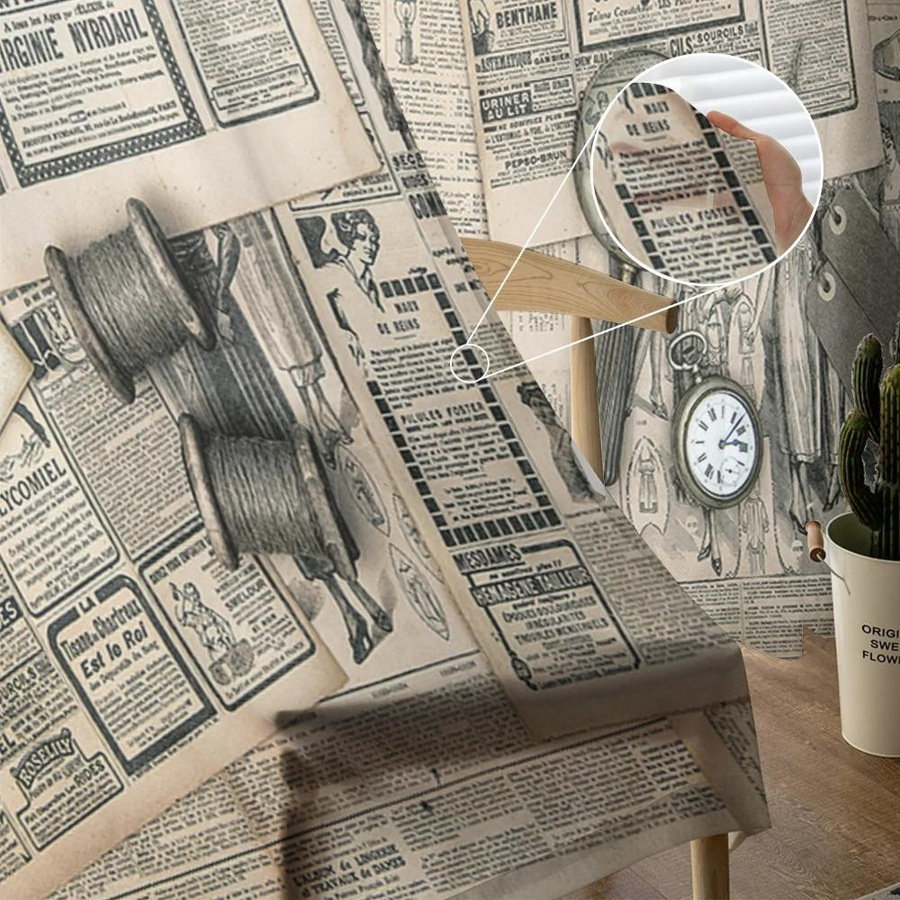 Yiran Furniture Transparente Tüllvorhänge im Retro Alte Zeitung Design mit Ösen, Breite: 135 cm, Höhe: 115 cm - Bild 2