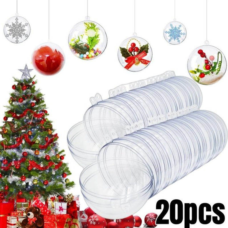 Set aus 20 bis 5 Stück transparenten Weihnachtsbaum Kugeln aus Kunststoff mit Schneemann und Schneeflocken als hängende Dekoration für dein Zuhause - Bild 1