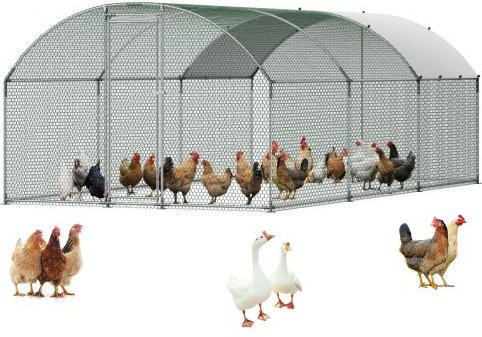 VEVOR Hühnerstall aus Metall mit Abdeckung und Sicherheitsverschluss, großer Walk-in Hühnerlauf für Enten und Kaninchen, Farbe: Silber - Bild 1