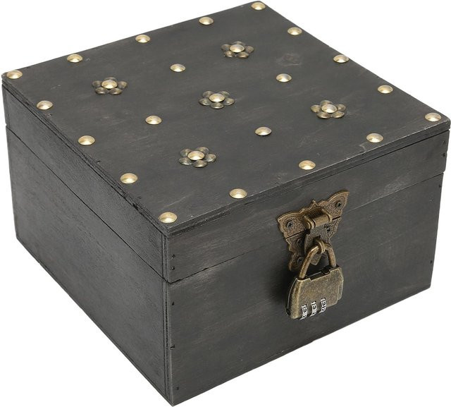 Neoglint Retro Schmuckaufbewahrungsbox aus Holz mit Schloss in Grau - Bild 1