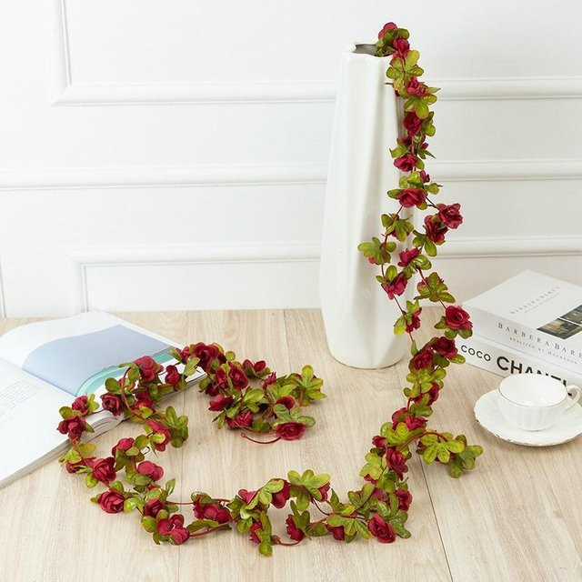 Künstliche Rosen-Ranke aus Seide in Beige für Hochzeitsdekoration und DIY-Blumengirlanden, Länge: 2,5 m - Bild 1