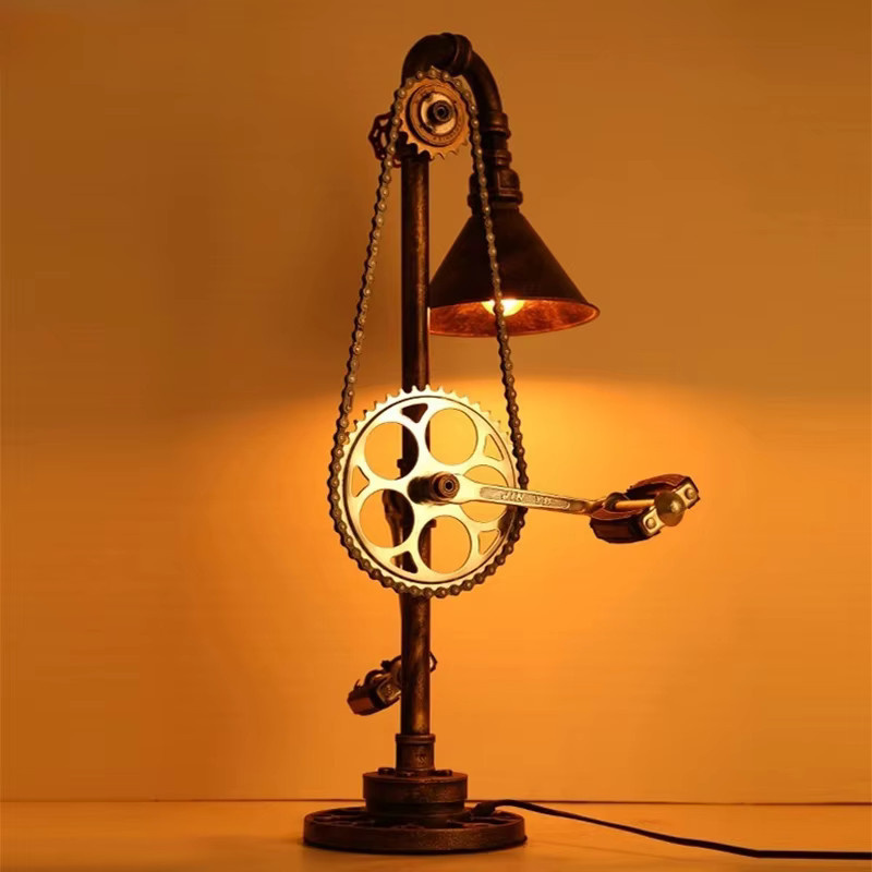 Vecli Industrielle Tischlampe im Retro-Design aus Metall in Braun für Schlafzimmer und Loft, H x B x T: 40 x 19 x 68 cm - Bild 2