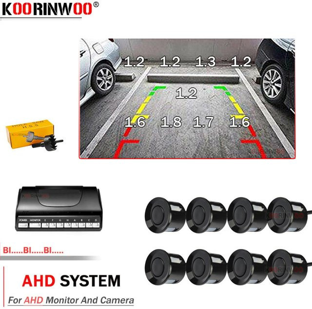 Koorinwoo AHD Parktronic Parksensor Set mit 8 Sensoren, AHD-Kamera und Android-Radio-Player in Schwarz - Bild 1