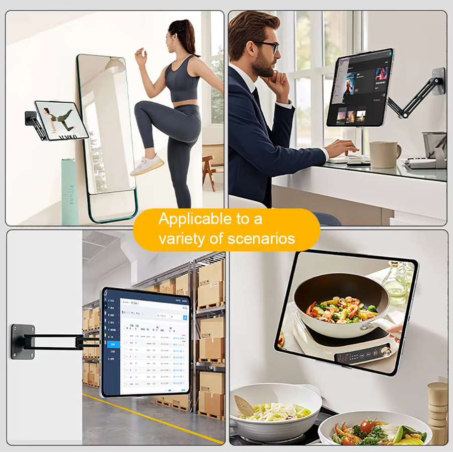 OUTMIX Magnetische Tablet-Wandhalterung und Telefonständer in Schwarz, 360 Grad drehbar und ausziehbar für Geräte von 4,7 bis 12,9 Zoll wie iPad - Bild 2
