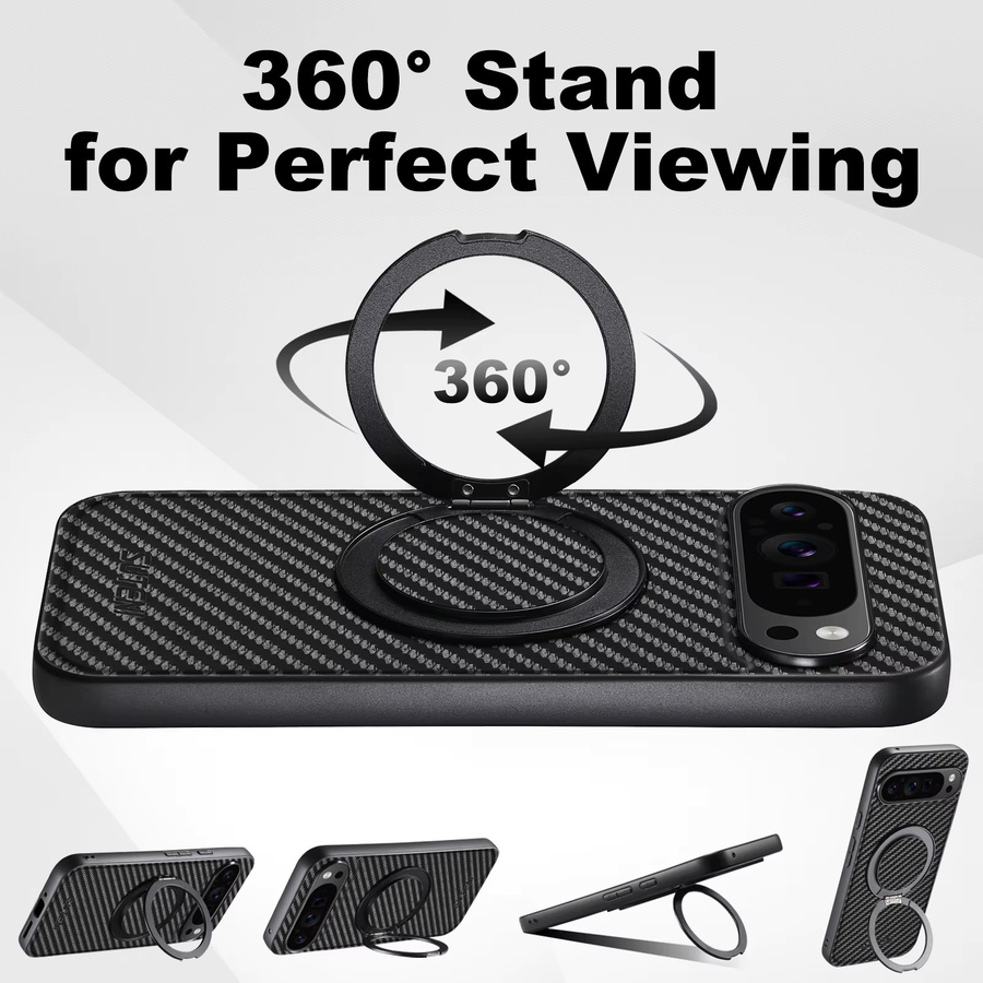SUTENI Kunstleder Handyhülle mit Magnet und 360 Grad drehbarem Ständer sowie Ringschnalle für Google Pixel 10 Pro XL 9 8a 7 6 in Schwarz - Bild 3