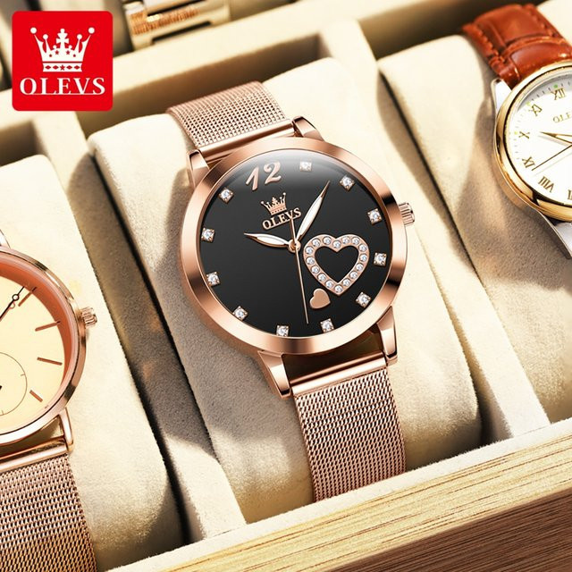 OLEVS Armbanduhr, Quarz, Edelstahl, Roségold, Diamant, Damen - Bild 1