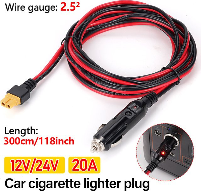 Hormy XT60 14AWG Autostecker-Verlängerungskabel mit Zigarettenanzünder-Stecker, 3 m langes Autoladegerät und Adapterkabel für Solargeneratoren - Bild 1