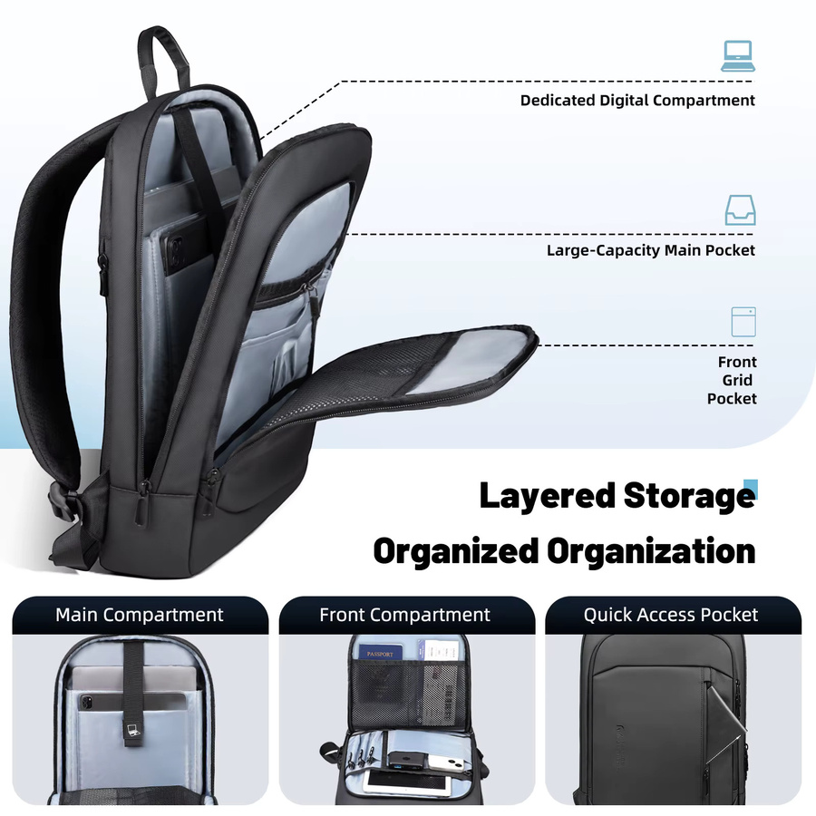 HK Business-Rucksack für Herren in Schwarz mit USB-C-Anschluss, wasserdichter und diebstahlsicherer Laptop-Rucksack für 15,6-Zoll-Geräte - Bild 4