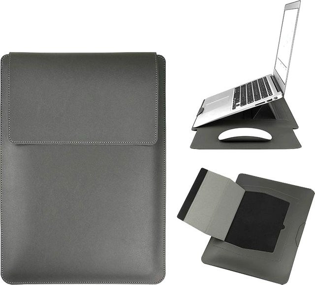 Multifunktionaler Computerständer und Computertasche aus Leder für 13,3 bis 14 Zoll in Grau - Bild 1