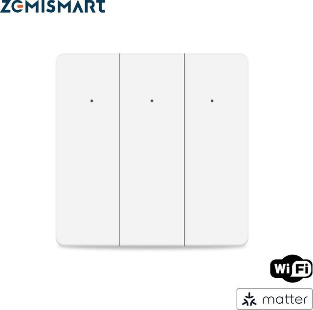Zemismart Matter WiFi-Wandlichtschalter in Weiß mit neutralen Drucktastenschaltern, kompatibel mit SmartThings und Google Home Control - Bild 1