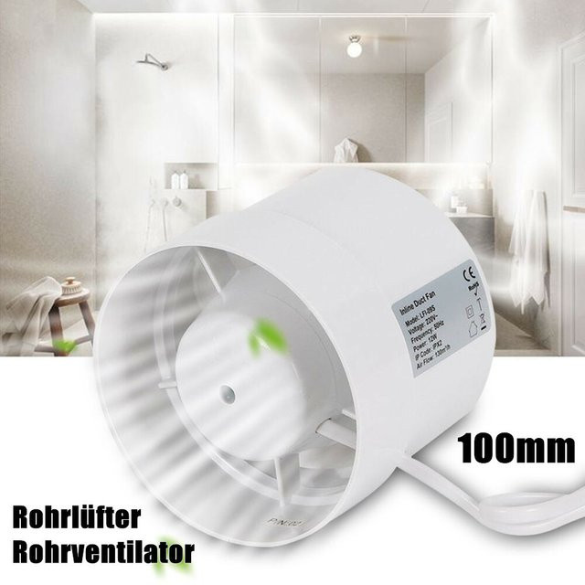 Bymaocar Badezimmer-Abluftventilator Weiß, 100mm Rohröffnung, 130m³/h, 12W, 220V, superleise 38dB - Bild 1