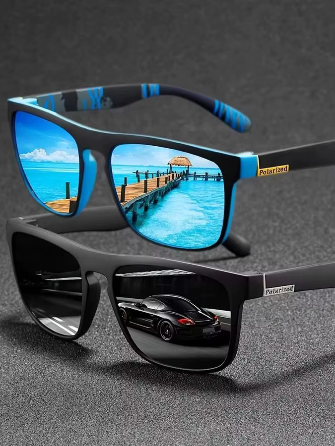 Unisex Sportsonnenbrille, quadratisch, Vollrand, Kunststoff, schwarz, polarisiert - Bild 1
