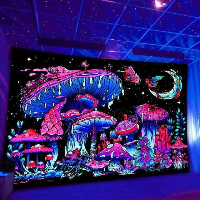 VIKAMA Neon Glow Enchanted Forest Wandteppich, Mehrfarbige Boho Wanddekoration mit floralem Design, Breite: 60 cm, Höhe: 40 cm - Bild 1