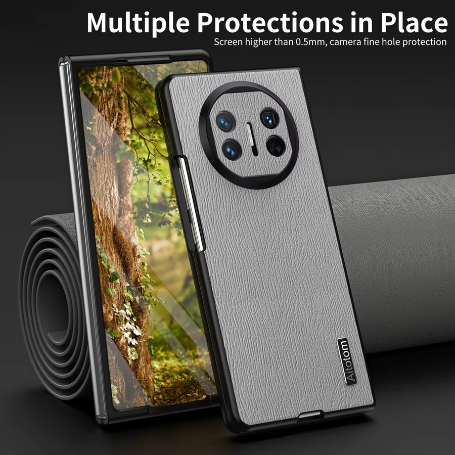 Luxuriöse PU-Leder-Handyhülle für Huawei Mate X3, Mate X5 und Mate X2 mit Linsenschutz und stoßfester Silikon-Rückseite in Schwarz oder Grau - Bild 4