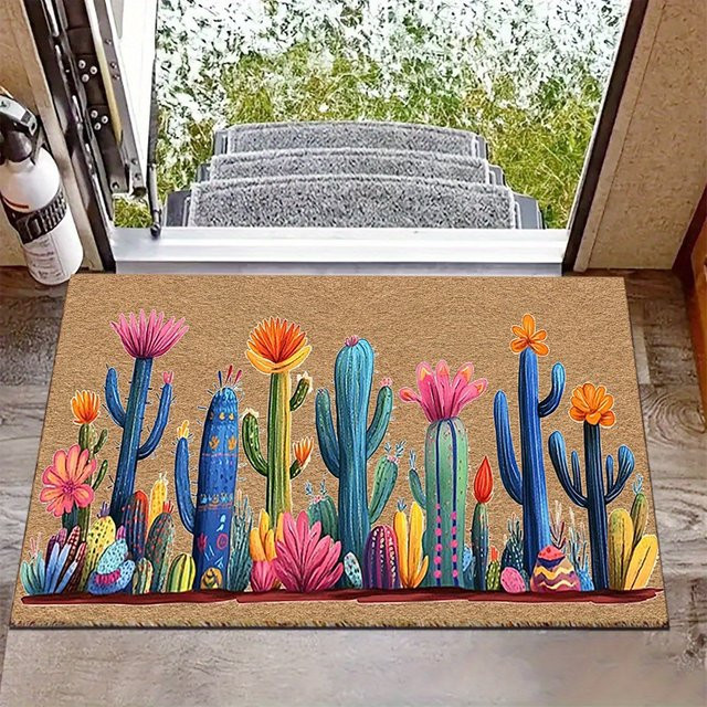 VIKAMA Kaktus-Blumen-Teppich in Multicolour, moderner rechteckiger Teppich für Wohnzimmer und Schlafzimmer, schmutzabweisend - Bild 1
