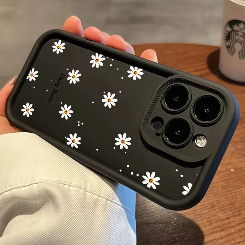 Stoßfeste Silikon-Handyhülle mit Gänseblümchen-Muster für Apple iPhone in Schwarz - Bild 4