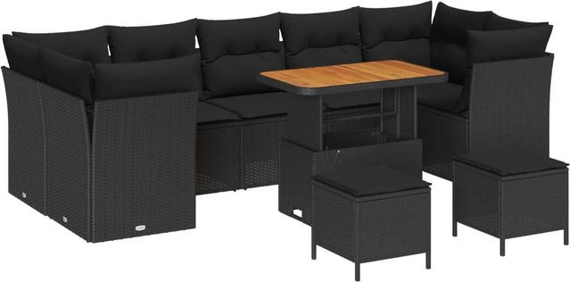vidaXL Garten-Sofa-Set in U-Form mit 10-teiligem Polster-Set und Stauraumfunktion in Schwarz - Bild 1